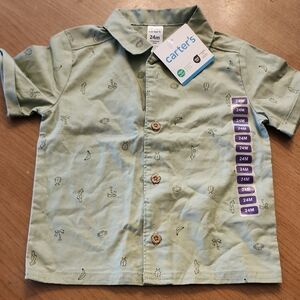 Carter's Green Button Down Shirt with Graphic Detail